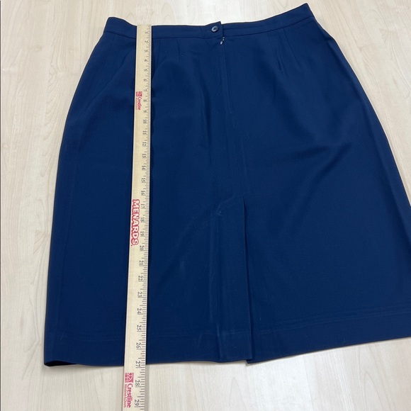 Vintage Lands End navy blue classic wool straight minimalist pencil skirt lining - Picture 5 of 7